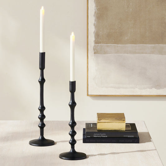 Black aluminum taper holders (set of 2) - stylish home accent (Image1).