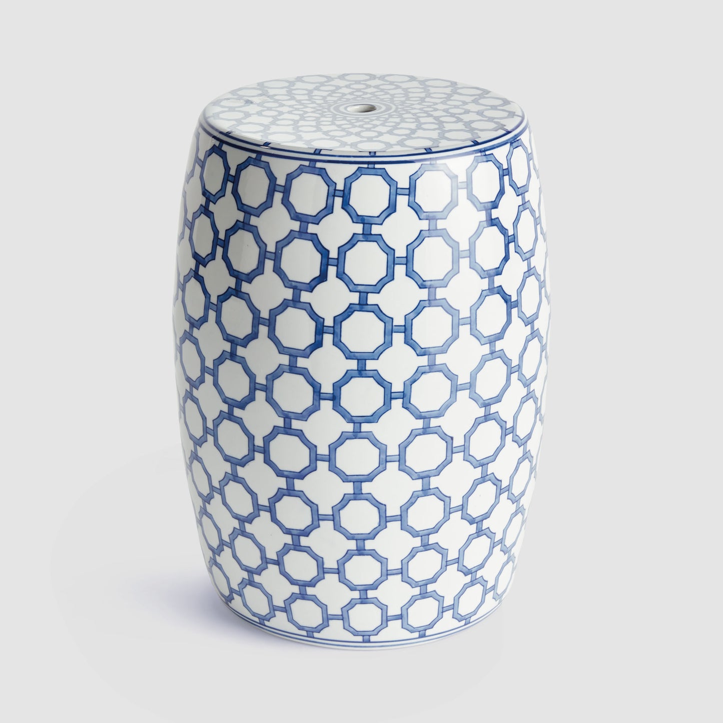 Blue and white chinoiserie ceramic stool - stylish home accent (Image1).