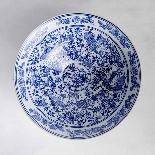 Blue and white koi ceramic bowl 13 inch - stylish home accent (Image2).