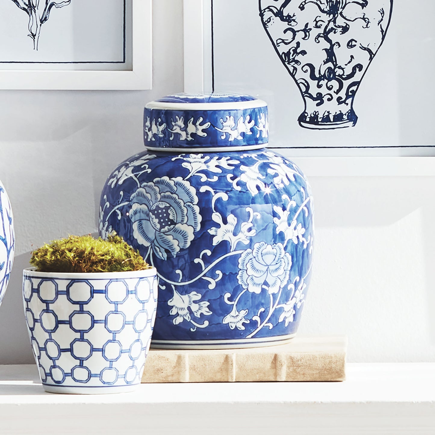 Blue and white lotus lidded jar 9 inch - stylish home accent (Image5).