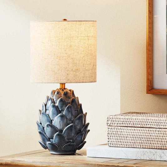 Blue artichoke ceramic lamp - stylish home accent (Image1).