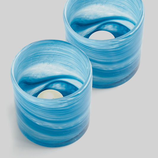 Blue coastal style glass hurricane candle holder - stylish home accent (Image2).