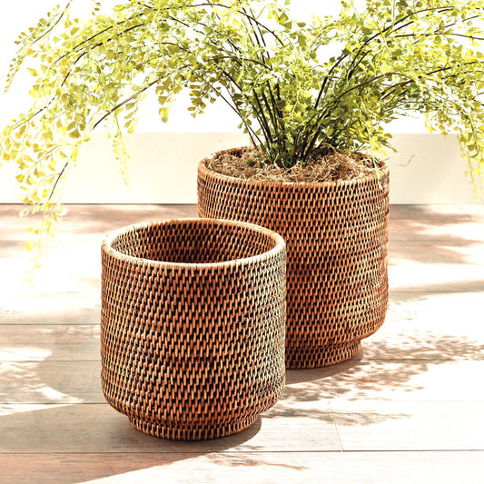 Brown rattan cachepots (set of 2) - stylish home accent (Image6).