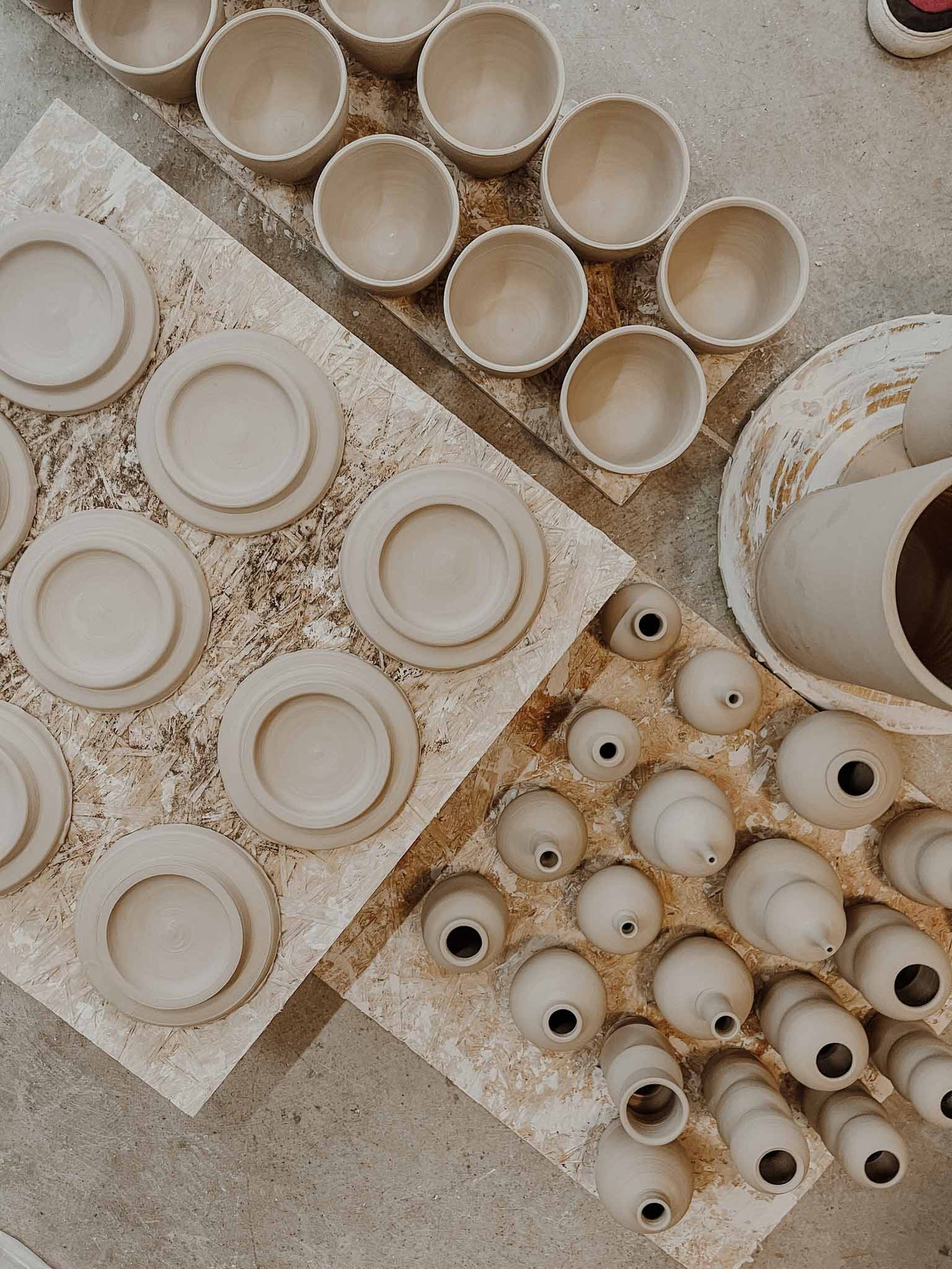 Finished pottery out of kiln.