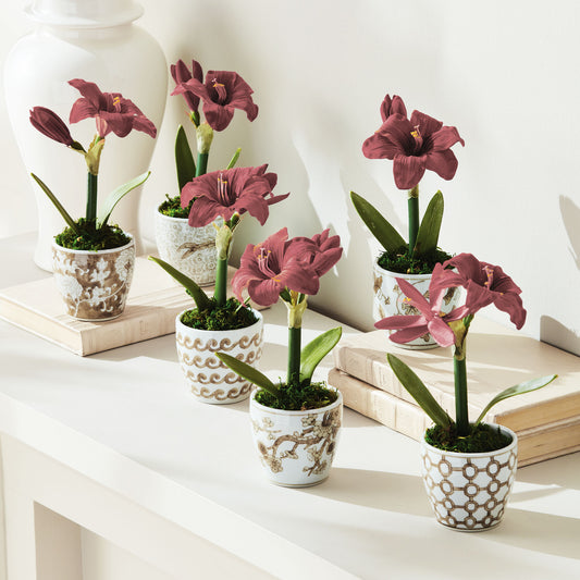 Chinoiserie brown ceramic mini flower pots (set of 6) - stylish home accent (Image1).
