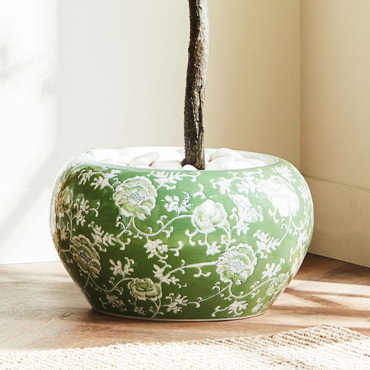 Chinoiserie green ceramic large planter - stylish home accent (Image1).