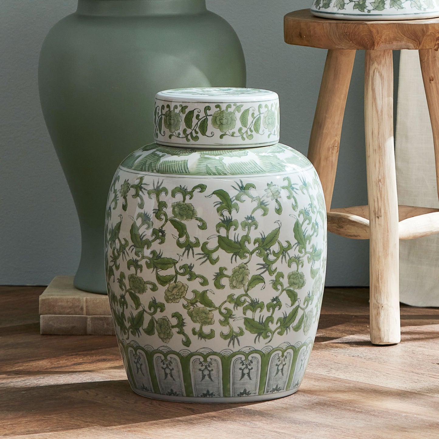 Chinoiserie green ceramic lidded jar - stylish home accent (Image7).