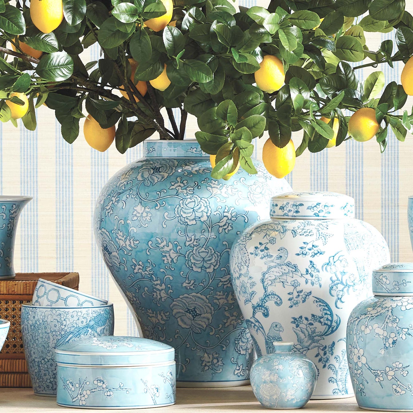 Chinoiserie light blue hand-painted porcelain ginger jar - stylish home accent (Image6).