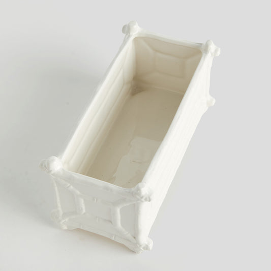 Chinoiserie white ceramic rectangular cachepot - stylish home accent (Image2).