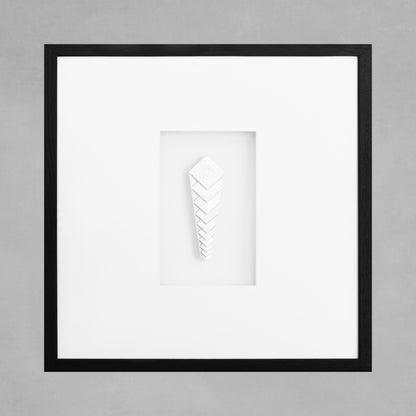 Contemporary framed art deco drop artwork with white mat and black wooden frame.