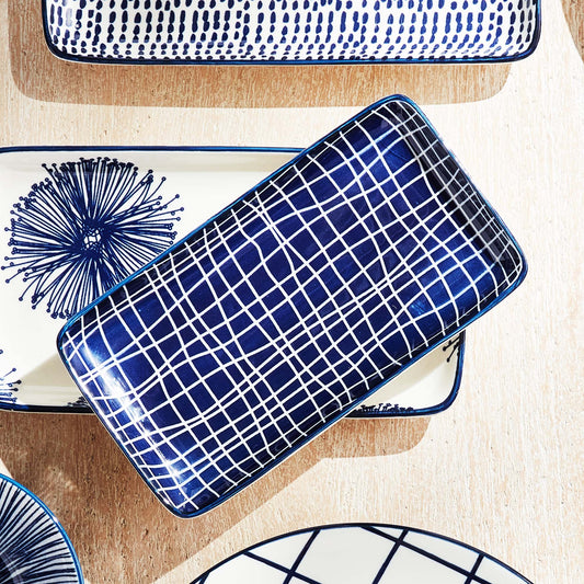 Dark blue ceramic 7 inch trays (set of 4) - stylish home accent (Image1).