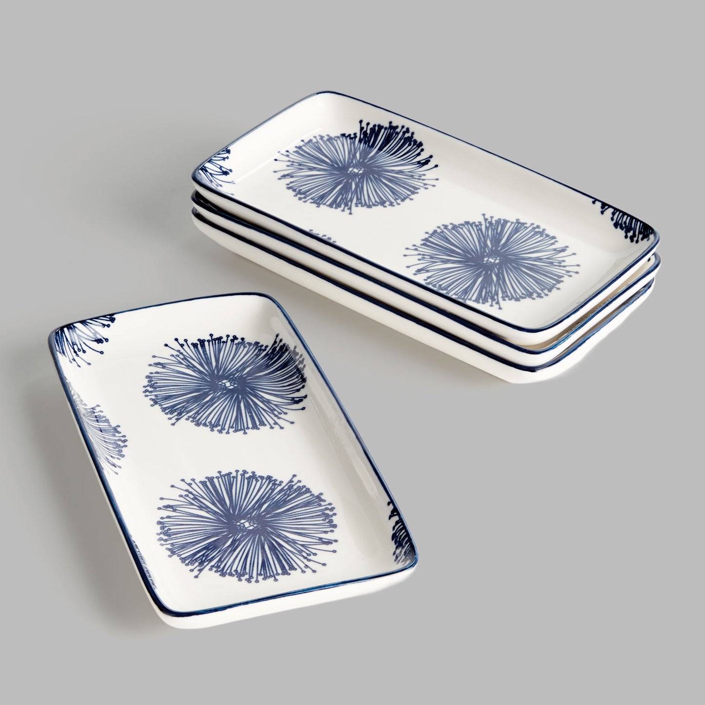 Dark blue starburst 8 inch ceramic trays (set of 4) - stylish home accent (Image2).