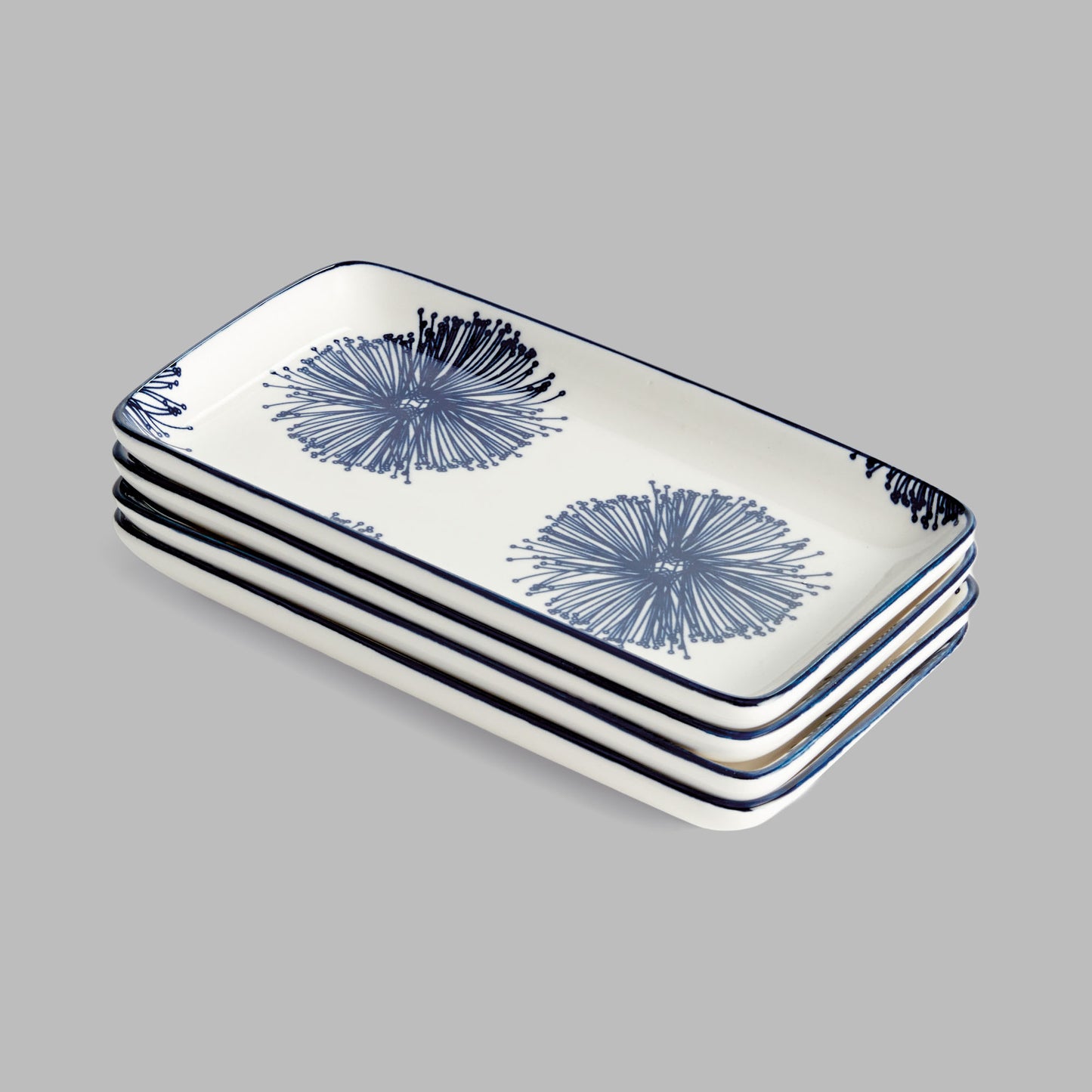 Dark blue starburst 8 inch ceramic trays (set of 4) - stylish home accent (Image5).