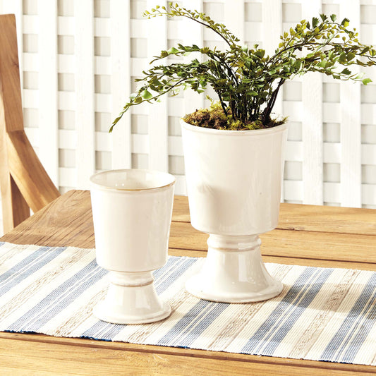 Footed stoneware cream cachepots (set of 2) - stylish home accent (Image6).