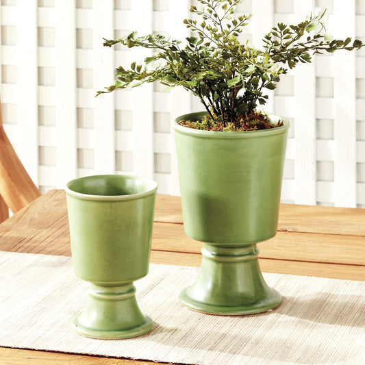 Footed stoneware green cachepots (set of 2) - stylish home accent (Image6).