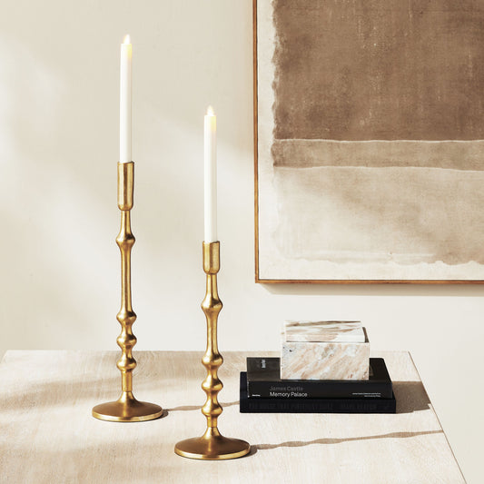 Gold aluminum taper holders (set of 2) - stylish home accent (Image1).