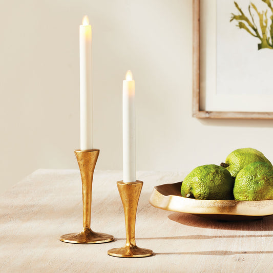 Gold textured aluminum taper holders (set of 2) - stylish home accent (Image1).