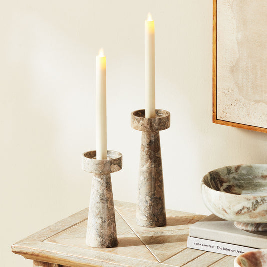 Gray marble candle stands (set of 2) - stylish home accent (Image1).