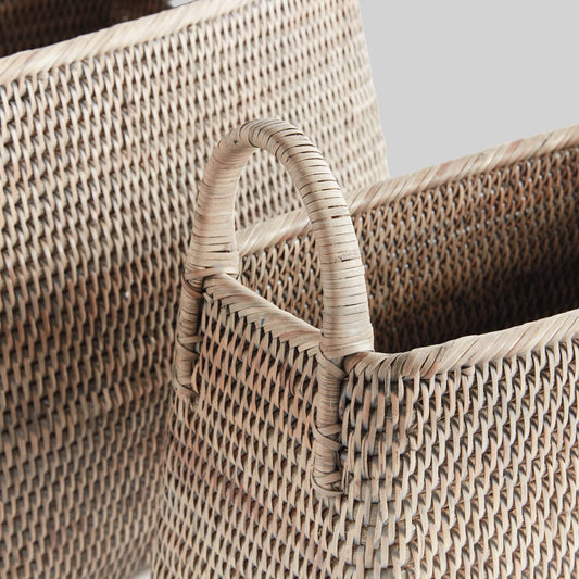 Graywash handled rattan storage baskets (set of 2) - stylish home accent (Image5).