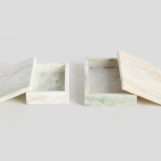 Green marble lidded boxes (set of 2) - stylish home accent (Image2).