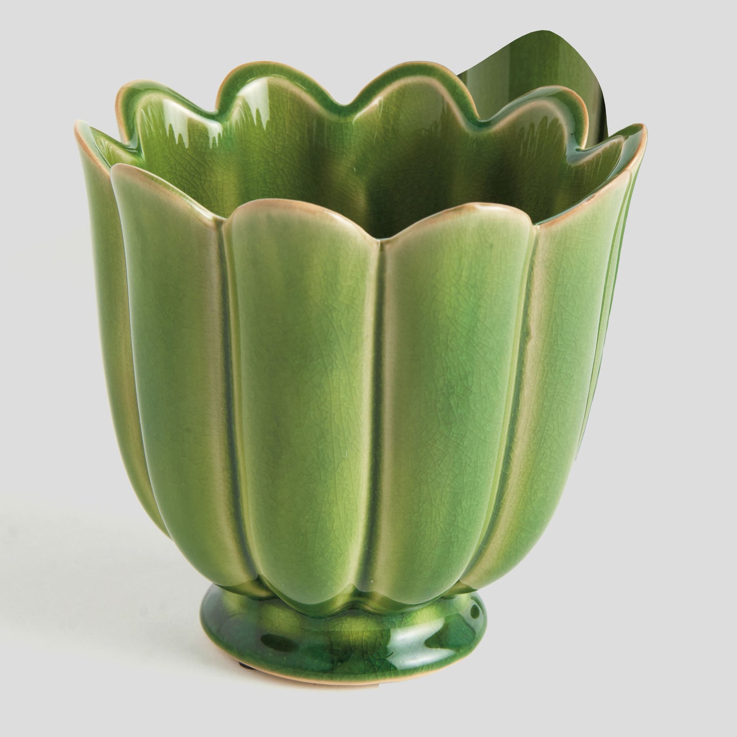 Green reactive glaze ceramic pots (set of 2) - stylish home accent (Image3).