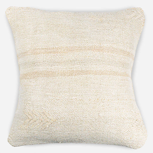 Handwoven Turkish kilim sisal pillow cover in cream with light caramel design accents.