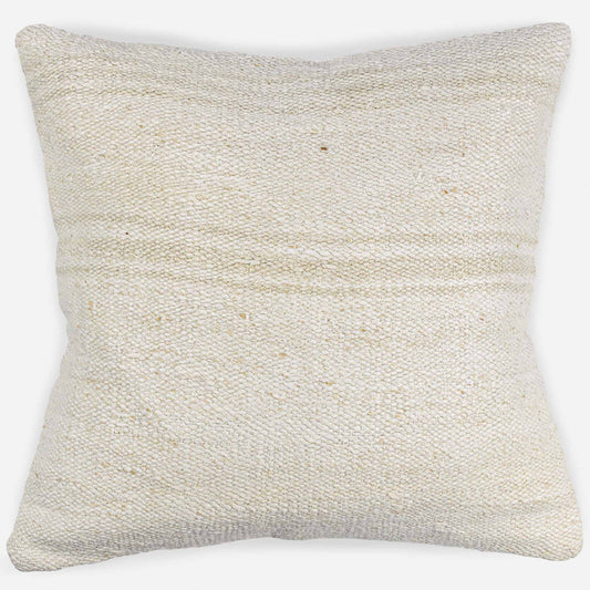 Handwoven Turkish kilim sisal pillow cover in ivory white with light stripes.