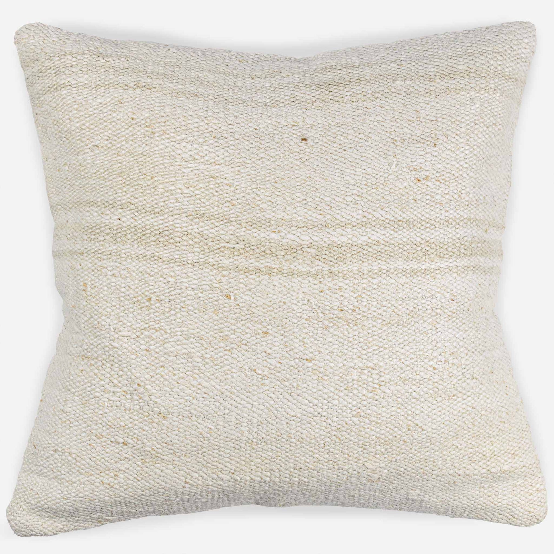 Handwoven Turkish kilim sisal pillow cover in ivory white with light stripes.