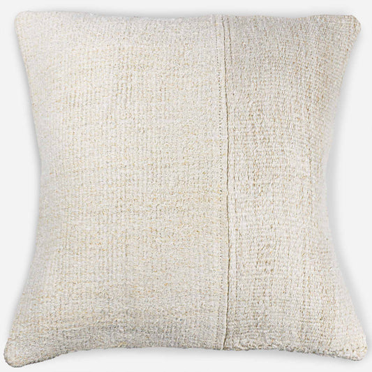 Handwoven Turkish kilim hemp pillow cover in light cream with double panel stitch.