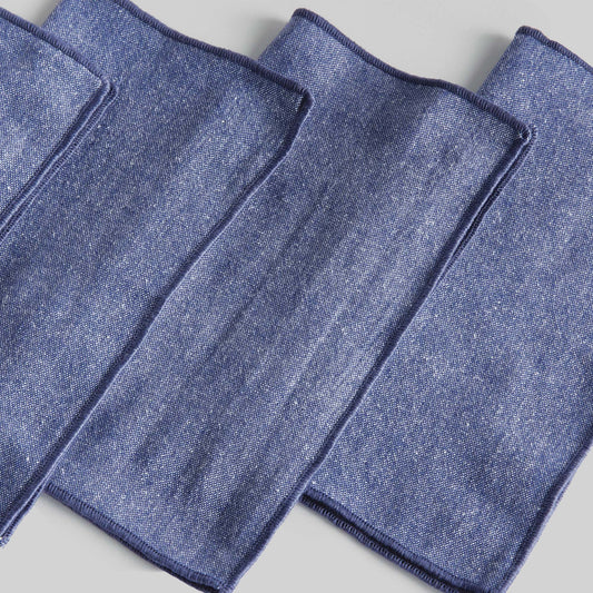 Heathered blue with navy border cotton cocktail napkins (set of 4) - stylish home accent (Image2).