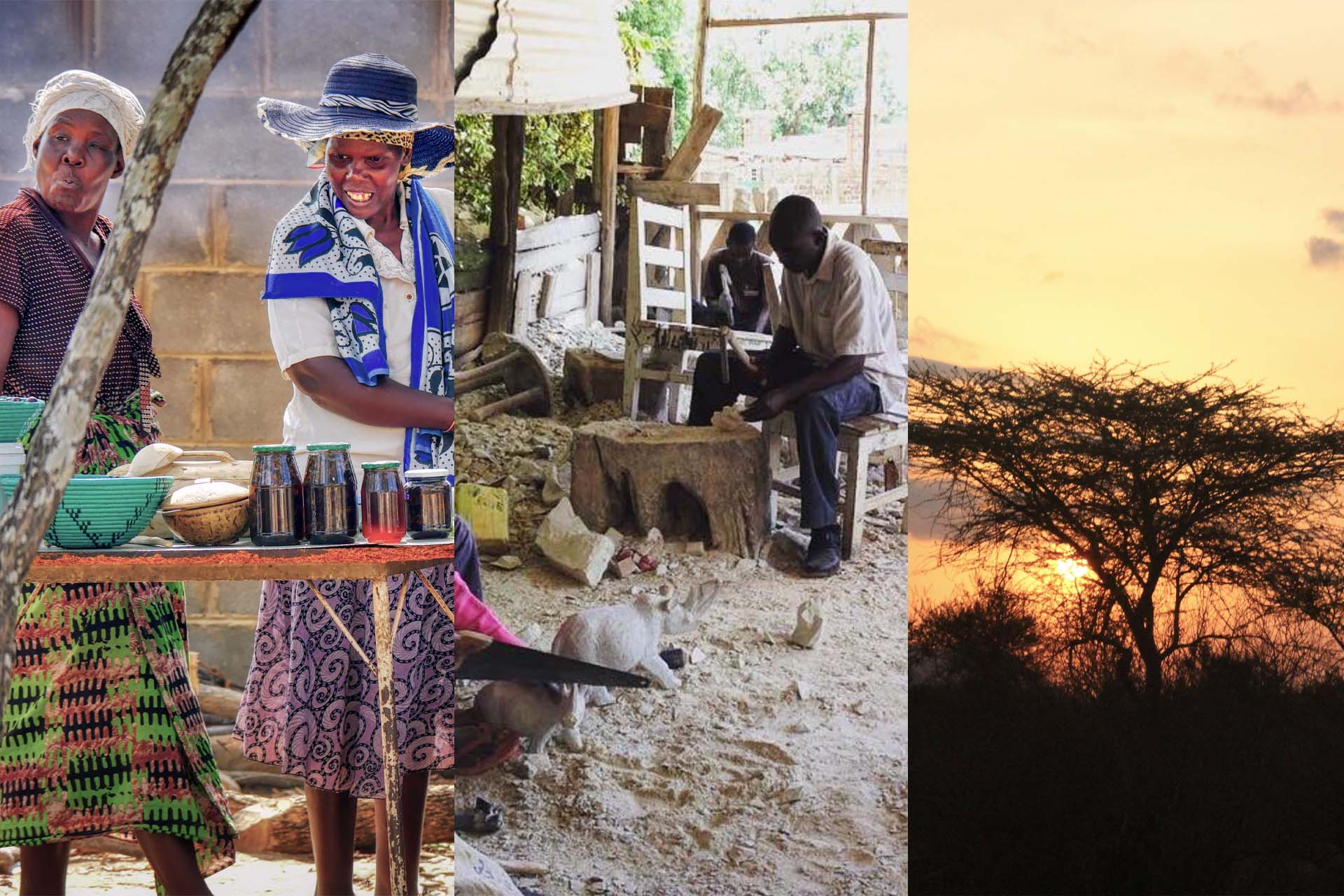 Kenyan artisans with sunset.