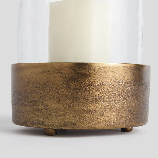 Large antique brass hammered glass hurricane - stylish home accent (Image2).