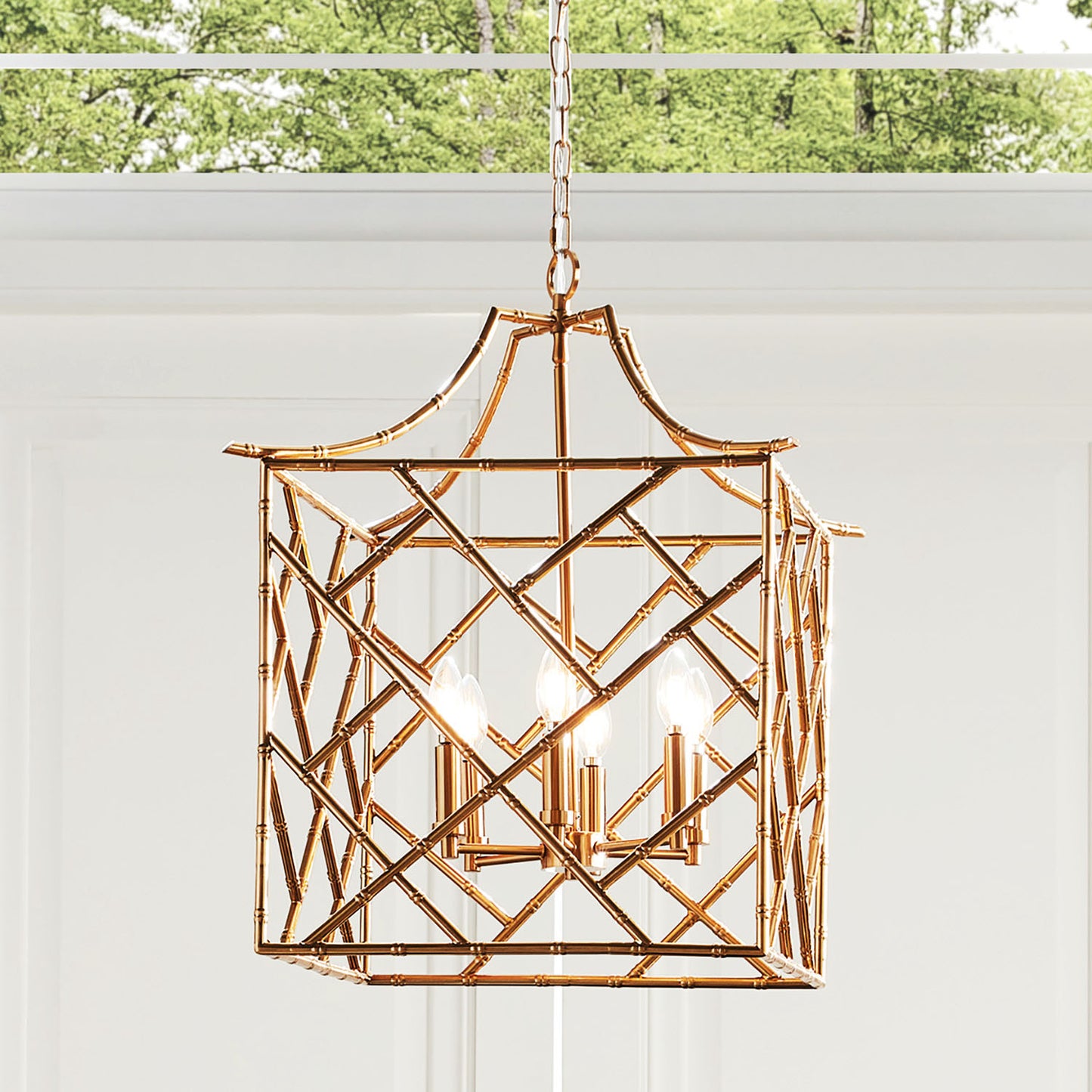 Large brass bamboo pendant light - stylish home accent (Image2).