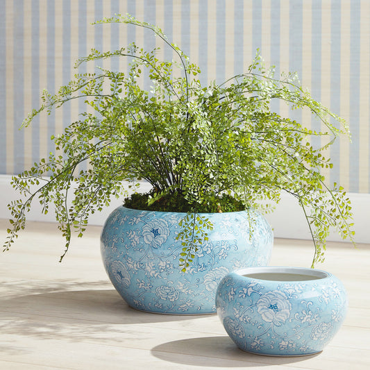 Large chinoiserie light blue hand-painted porcelain pot - stylish home accent (Image3).
