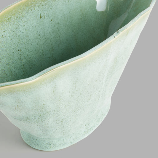 Large green handcrafted ceramic oval vase - stylish home accent (Image2).