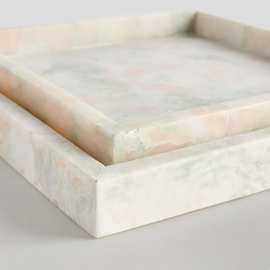 Large square green marble trays (set of 2) - stylish home accent (Image2).