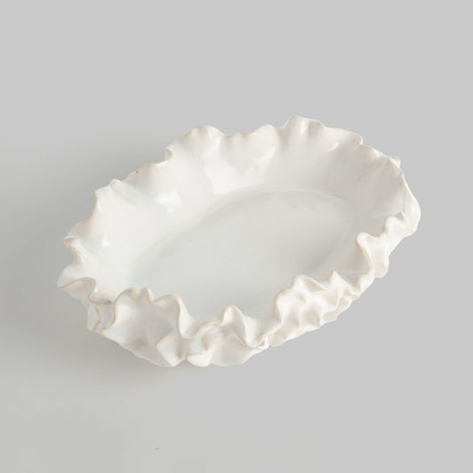 Large white handcrafted stoneware decorative bowl - stylish home accent (Image2).