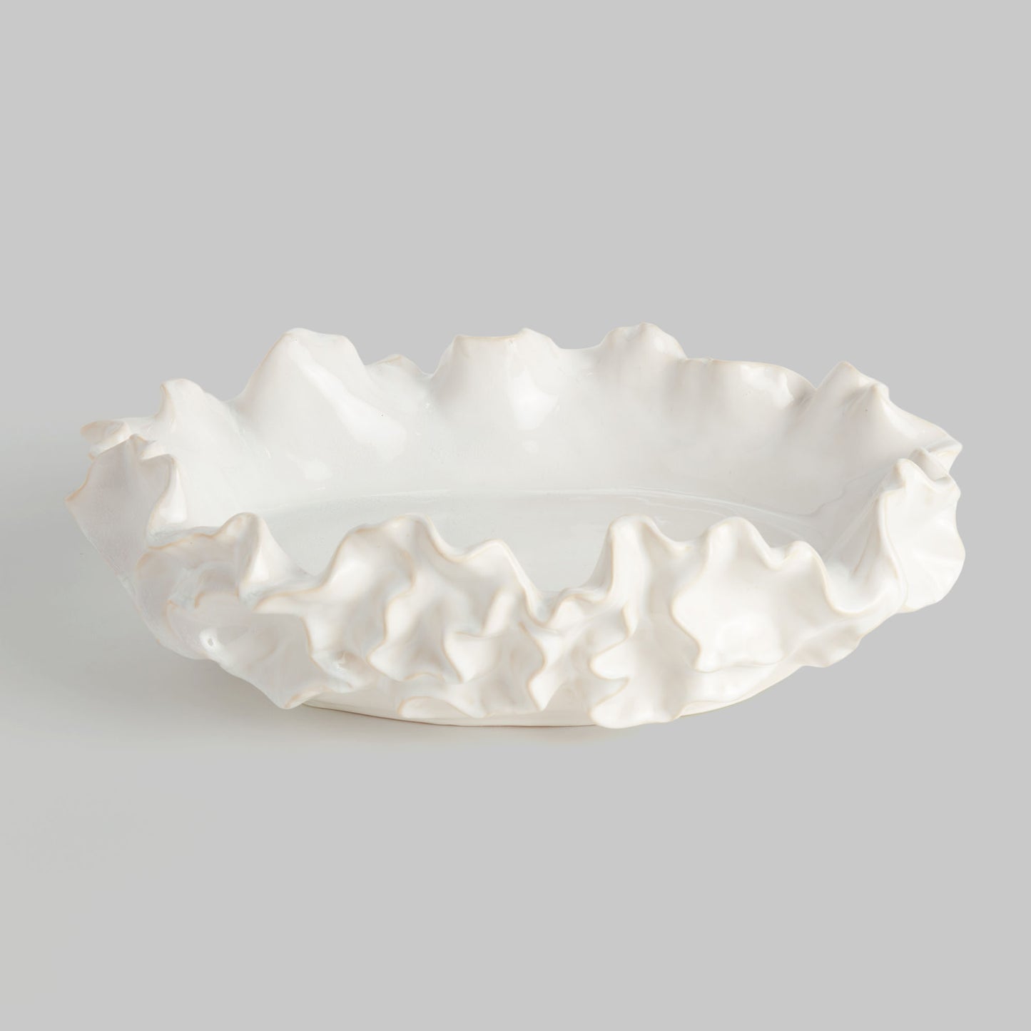 Large white handcrafted stoneware decorative bowl - stylish home accent (Image4).