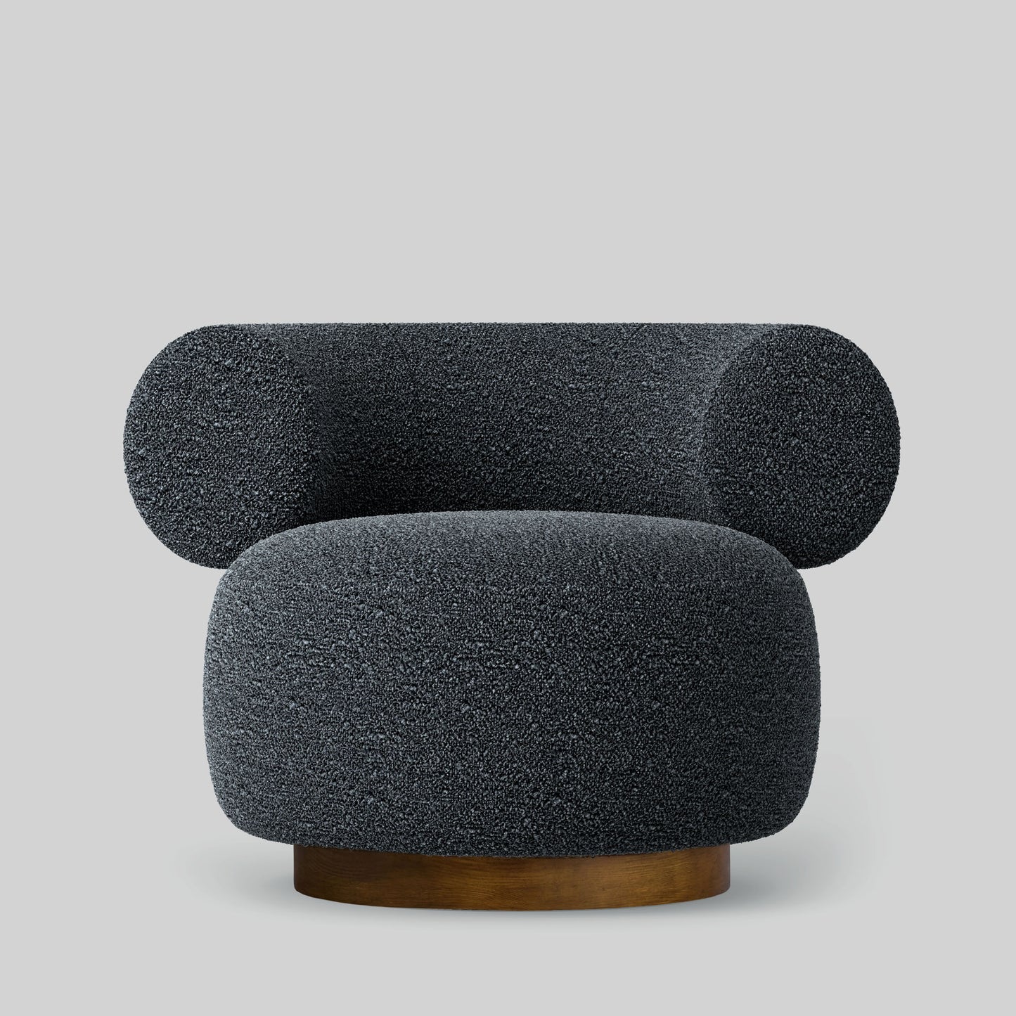 Gray textured fabric armchair on a light gray background.