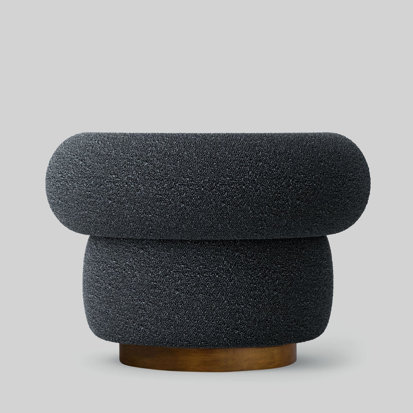 Gray textured fabric armchair on a light gray background.