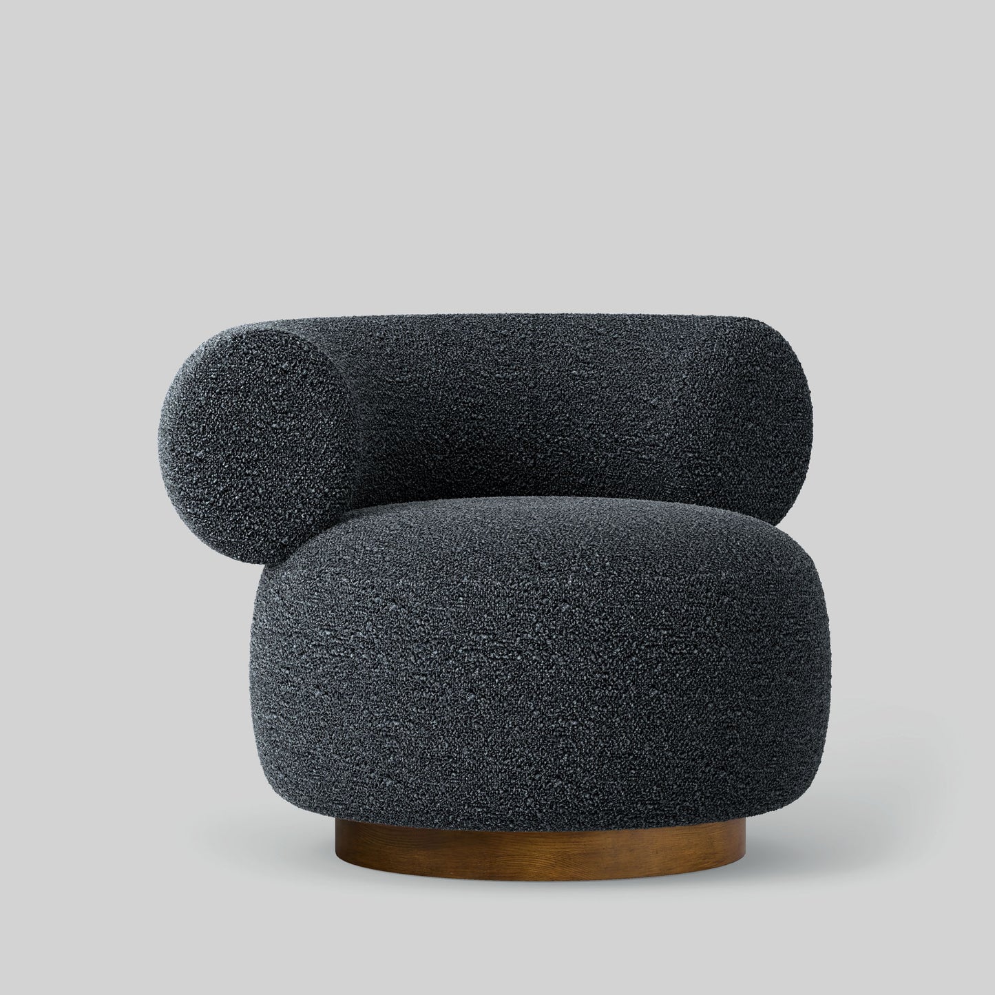 Gray textured fabric armchair on a light gray background.