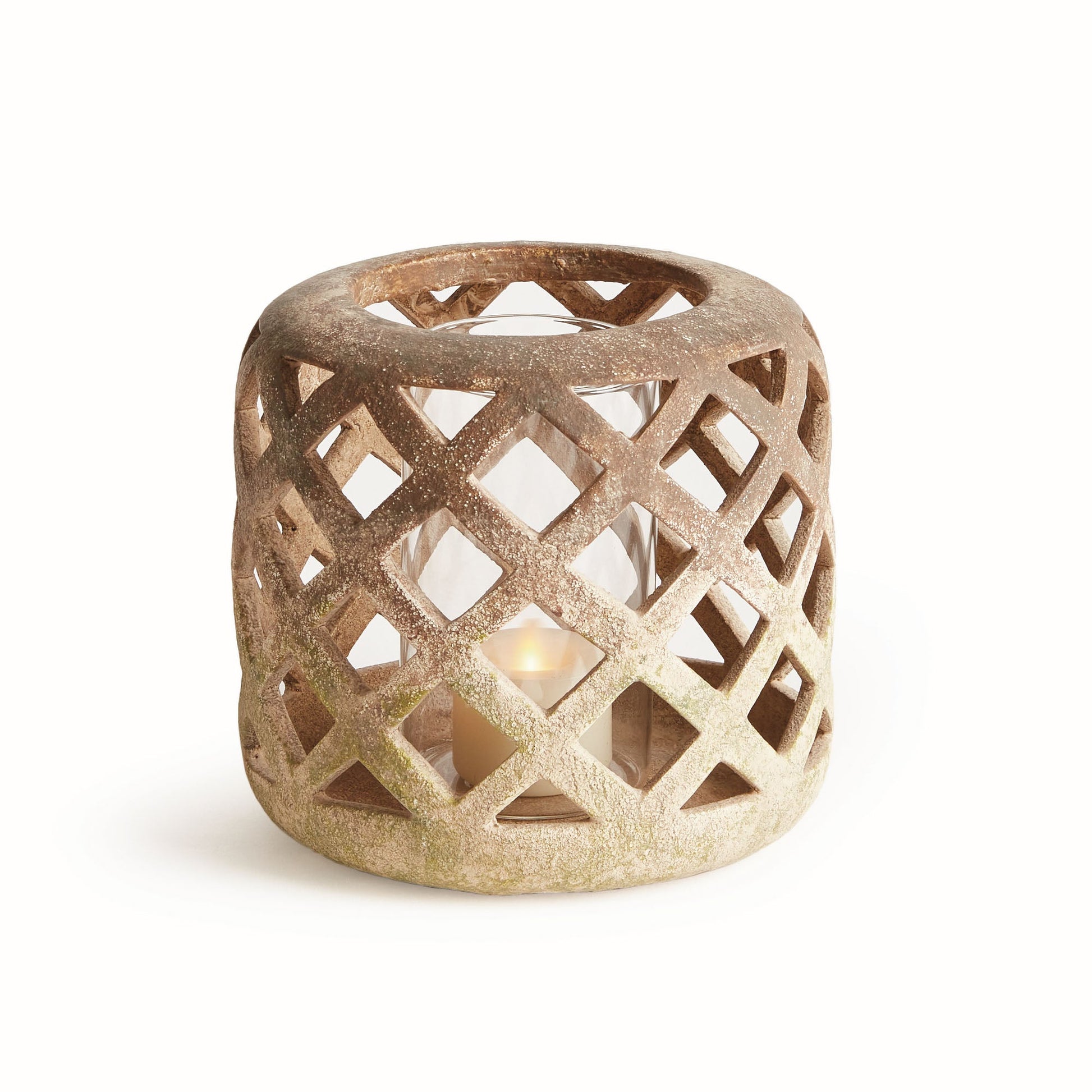Moss textured ceramic hurricane candle holder - stylish home accent (Image1).