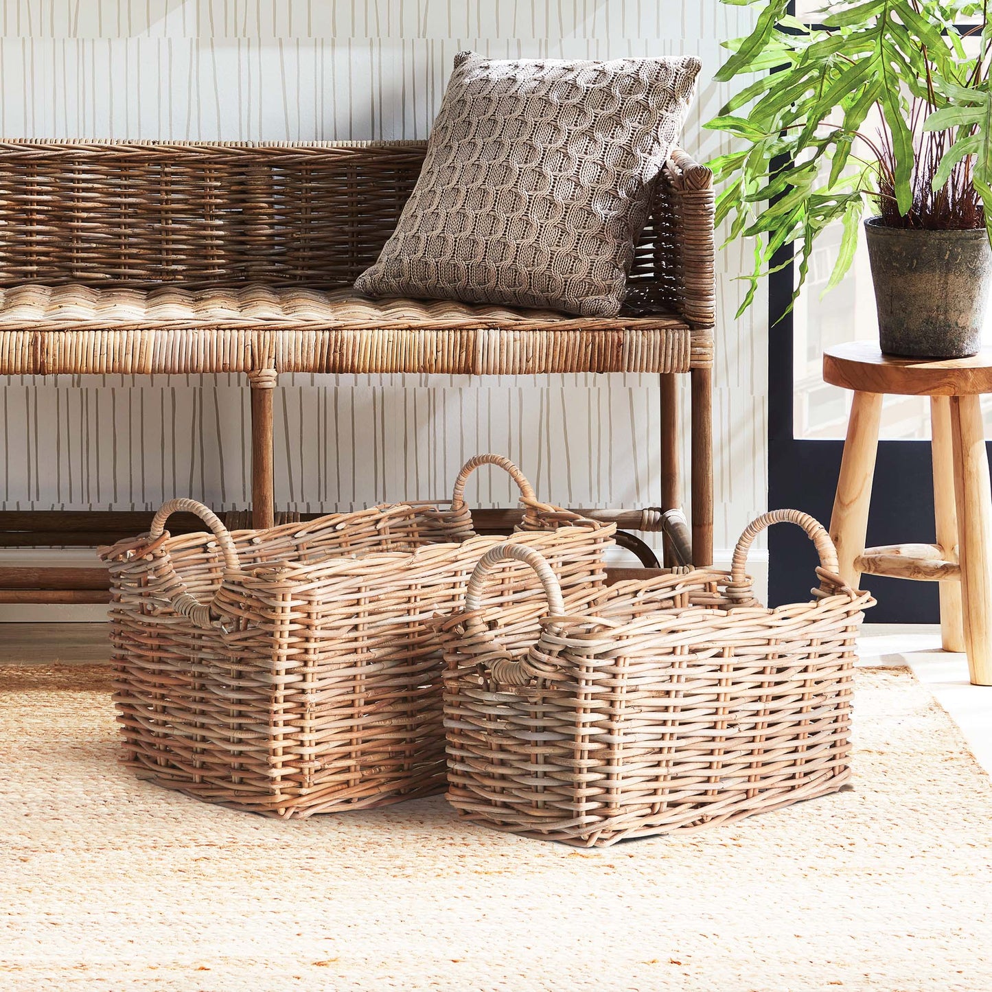 Natural gray rattan rectangular baskets (set of 2) - stylish home accent (Image3).