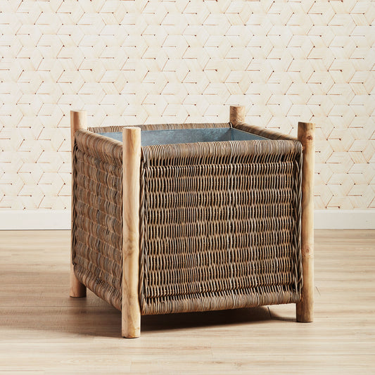 Natural rattan grand planter with teak legs 32 inch - stylish home accent (Image2).