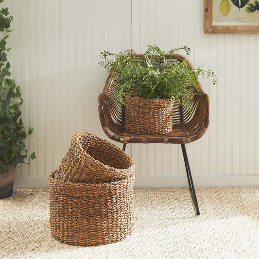 Natural seagrass round baskets with cuffs (set of 3) - stylish home accent (Image3).