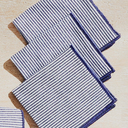 Navy blue and white pinstripe cotton cocktail napkins (set of 4) - stylish home accent (Image5).