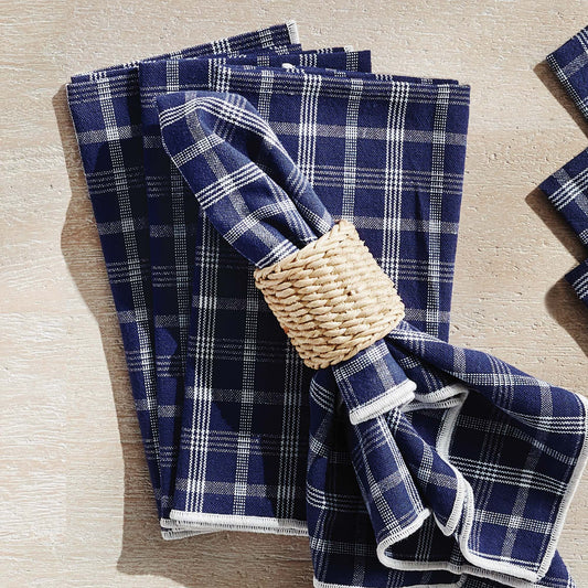 Navy blue plaid with white border cotton cocktail napkins (set of 4) - stylish home accent (Image5).