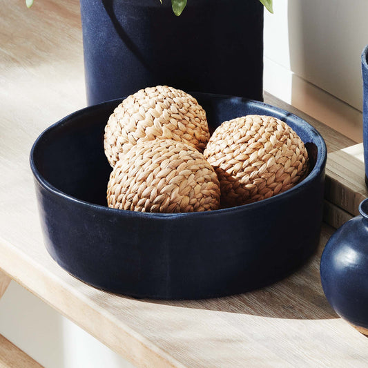 Navy crackle glaze terracotta low bowls (set of 2) - stylish home accent (Image1).