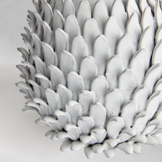 Petal decorative terracotta large vase, closeup view of hand-applied petals.