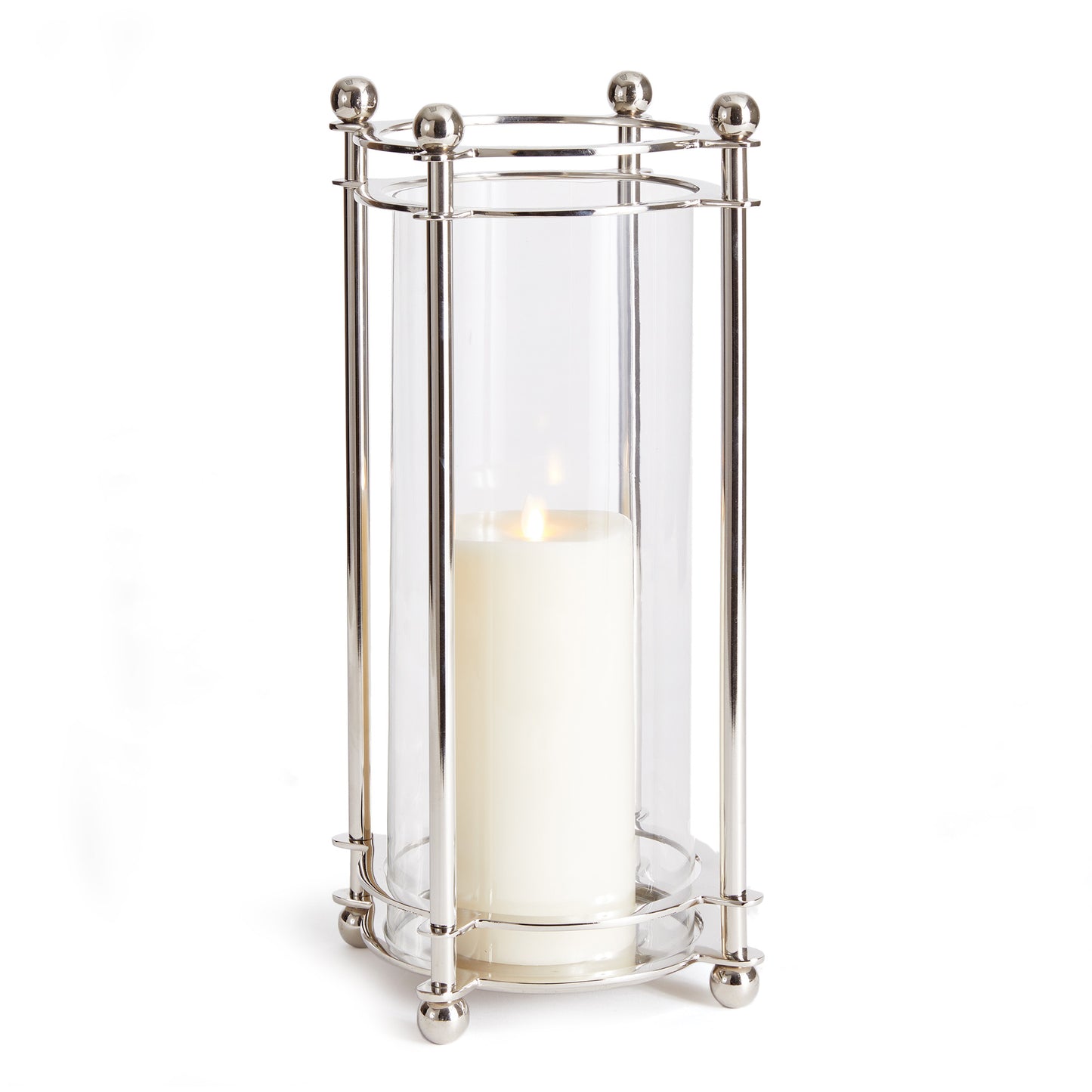 Polished chrome finial candleholder, large, with white background.